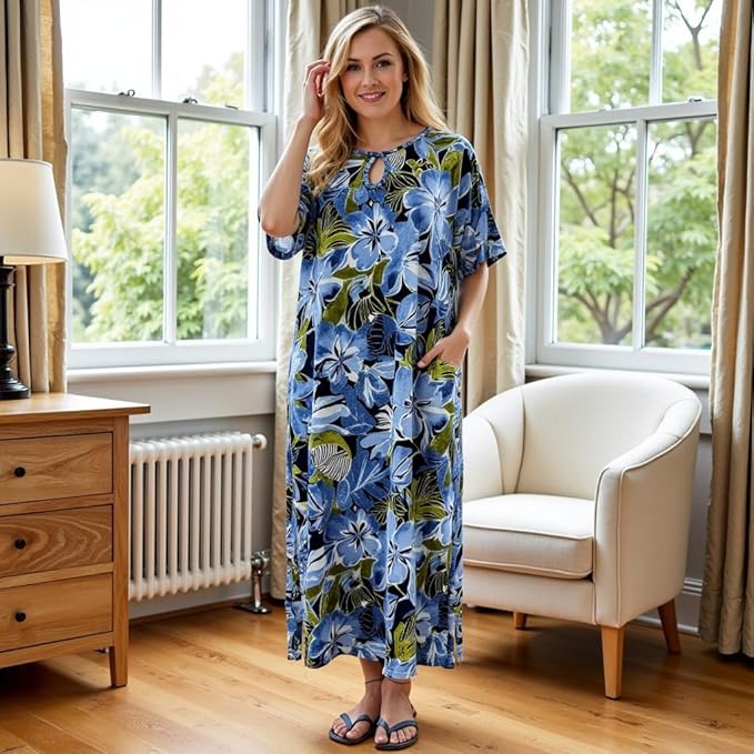 Loungees Short Sleeve Knit Dress with Keyhole Neck Loungees Short Sleeve Knit Dress with Keyhole Neck