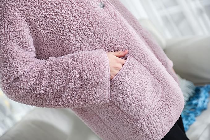 Women's Lilac/Ivory Sherpa Plush Reversible Button Front Bed Jacket