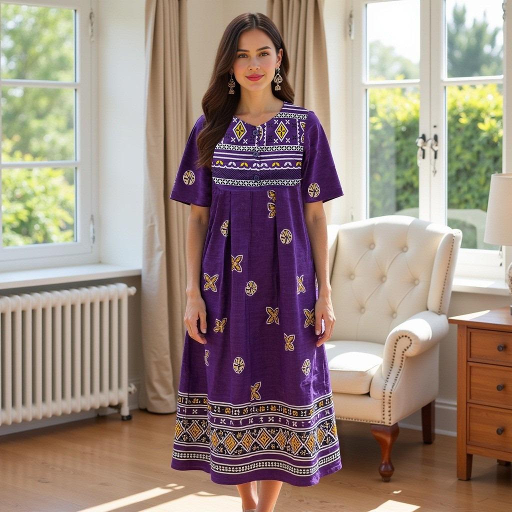 Border Print Cotton Caftan Lounge Dress Loungees USA Border Print Cotton Caftan Lounge Dress Loungees USA