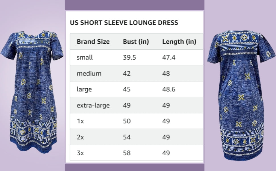 Loungees Border Print Cotton Lounge Dress/House Dress/Caftan | 3 Button Bib Yoke Short Sleeve