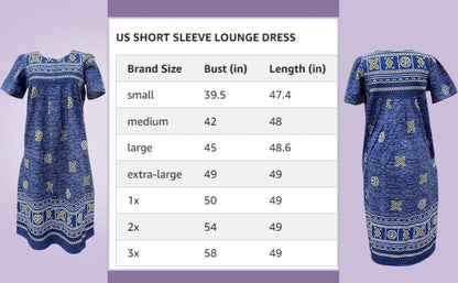 Loungees Border Print Cotton Lounge Dress/House Dress/Caftan | 3 Button Bib Yoke Short Sleeve