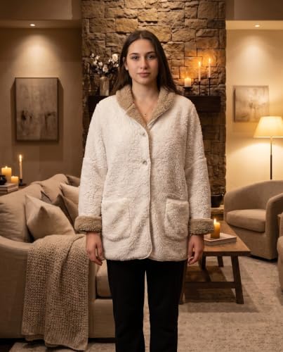 Loungees Sherpa Reversible Button Front Bed Jacket Lounge Jacket
