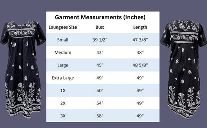 Loungees Short Sleeve Black Monotone Lounger House Dress Caftan - 3 Button Bib Yoke and Pockets
