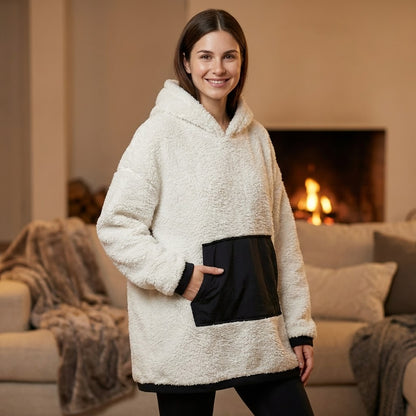 Loungees The Loungee Wearable Reversible Blanket Hoodie/Poncho for Women, Oversized Sherpa Hoodie Blanket with Hood & Reversible Kangaroo Pocket