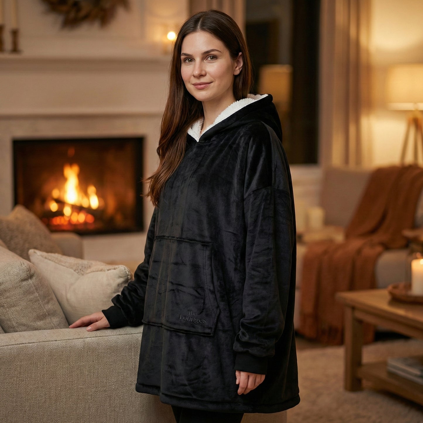 Loungees The Loungee Wearable Reversible Blanket Hoodie/Poncho for Women, Oversized Sherpa Hoodie Blanket with Hood & Reversible Kangaroo Pocket