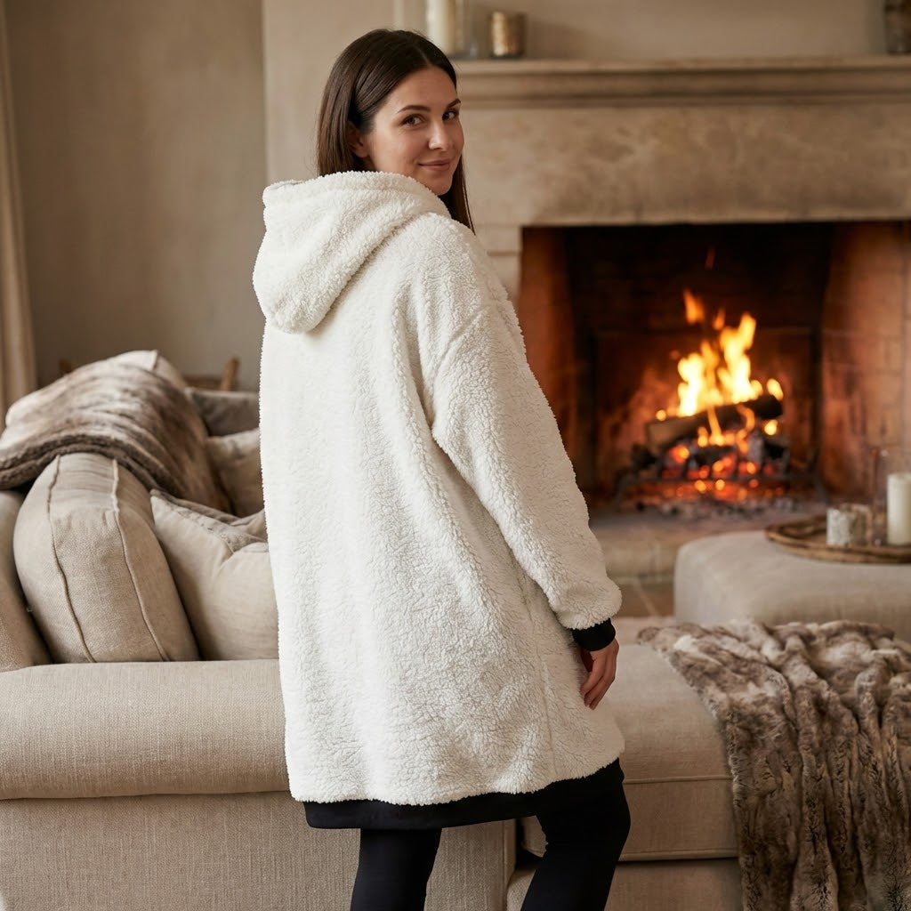 Loungees The Loungee Wearable Reversible Blanket Hoodie/Poncho for Women, Oversized Sherpa Hoodie Blanket with Hood & Reversible Kangaroo Pocket