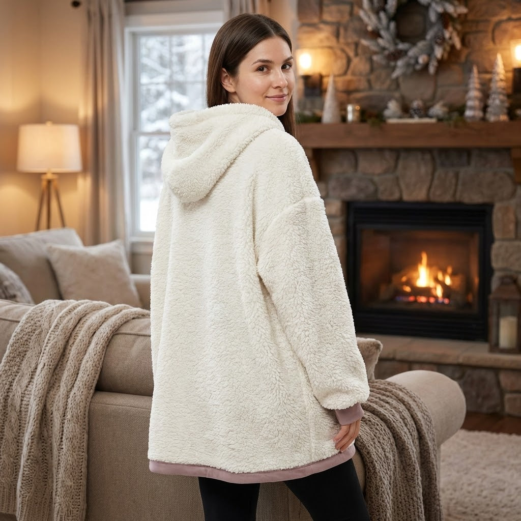 Loungees The Loungee Wearable Reversible Blanket Hoodie/Poncho for Women, Oversized Sherpa Hoodie Blanket with Hood & Reversible Kangaroo Pocket