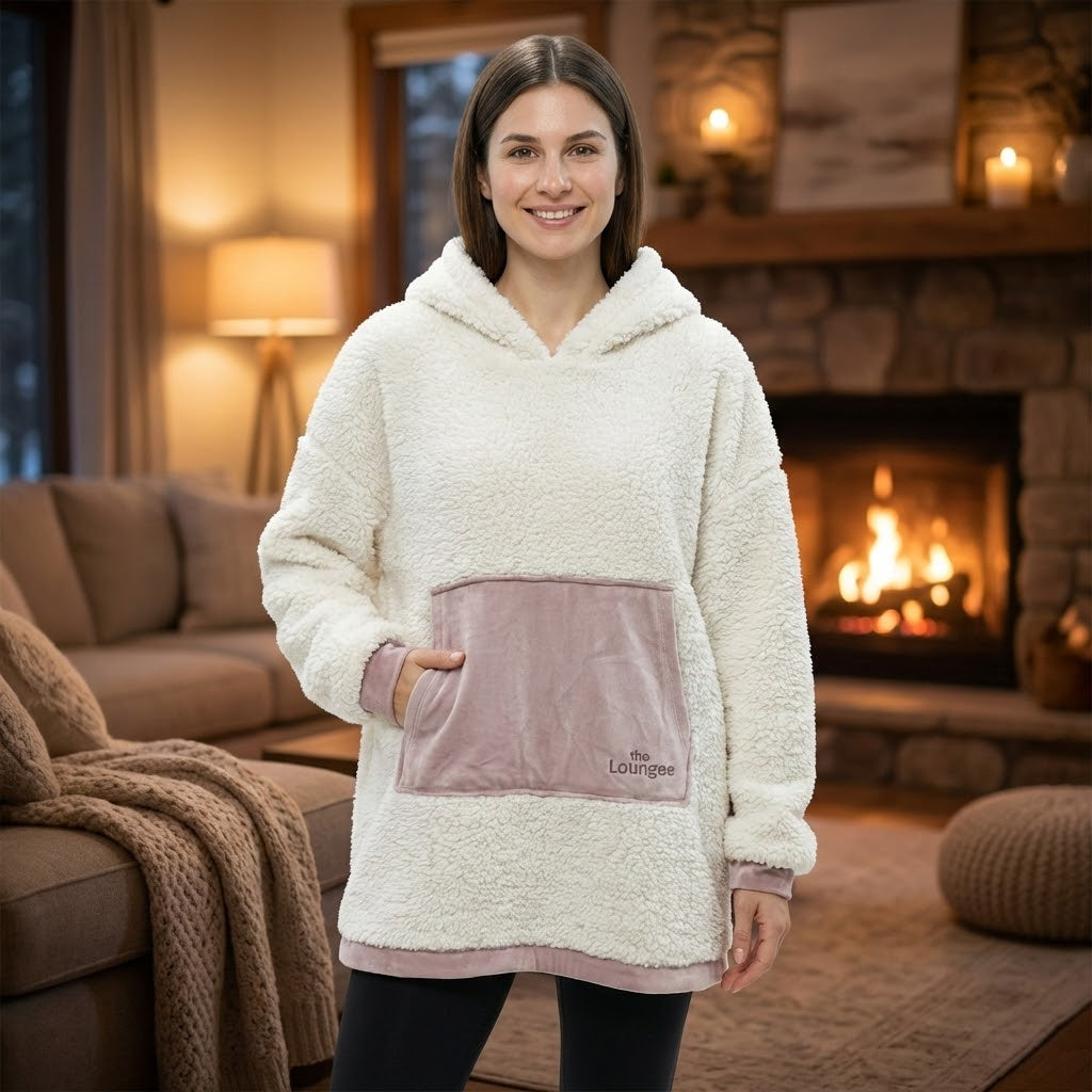 Loungees The Loungee Wearable Reversible Blanket Hoodie/Poncho for Women, Oversized Sherpa Hoodie Blanket with Hood & Reversible Kangaroo Pocket
