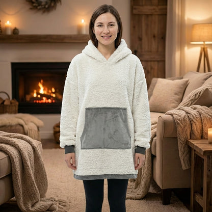 Loungees The Loungee Wearable Reversible Blanket Hoodie/Poncho for Women, Oversized Sherpa Hoodie Blanket with Hood & Reversible Kangaroo Pocket