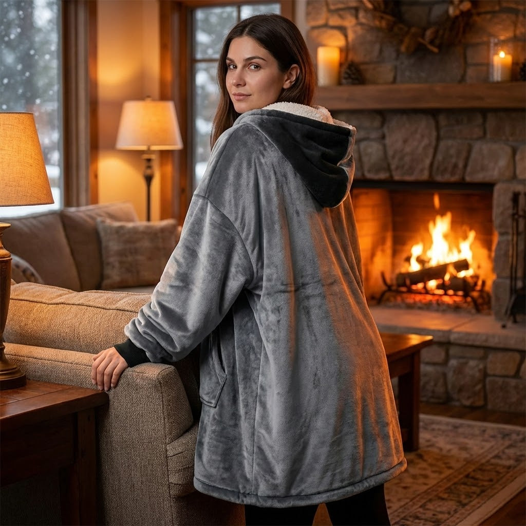 Loungees The Loungee Wearable Reversible Blanket Hoodie/Poncho for Women, Oversized Sherpa Hoodie Blanket with Hood & Reversible Kangaroo Pocket