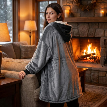 Loungees The Loungee Wearable Reversible Blanket Hoodie/Poncho for Women, Oversized Sherpa Hoodie Blanket with Hood & Reversible Kangaroo Pocket