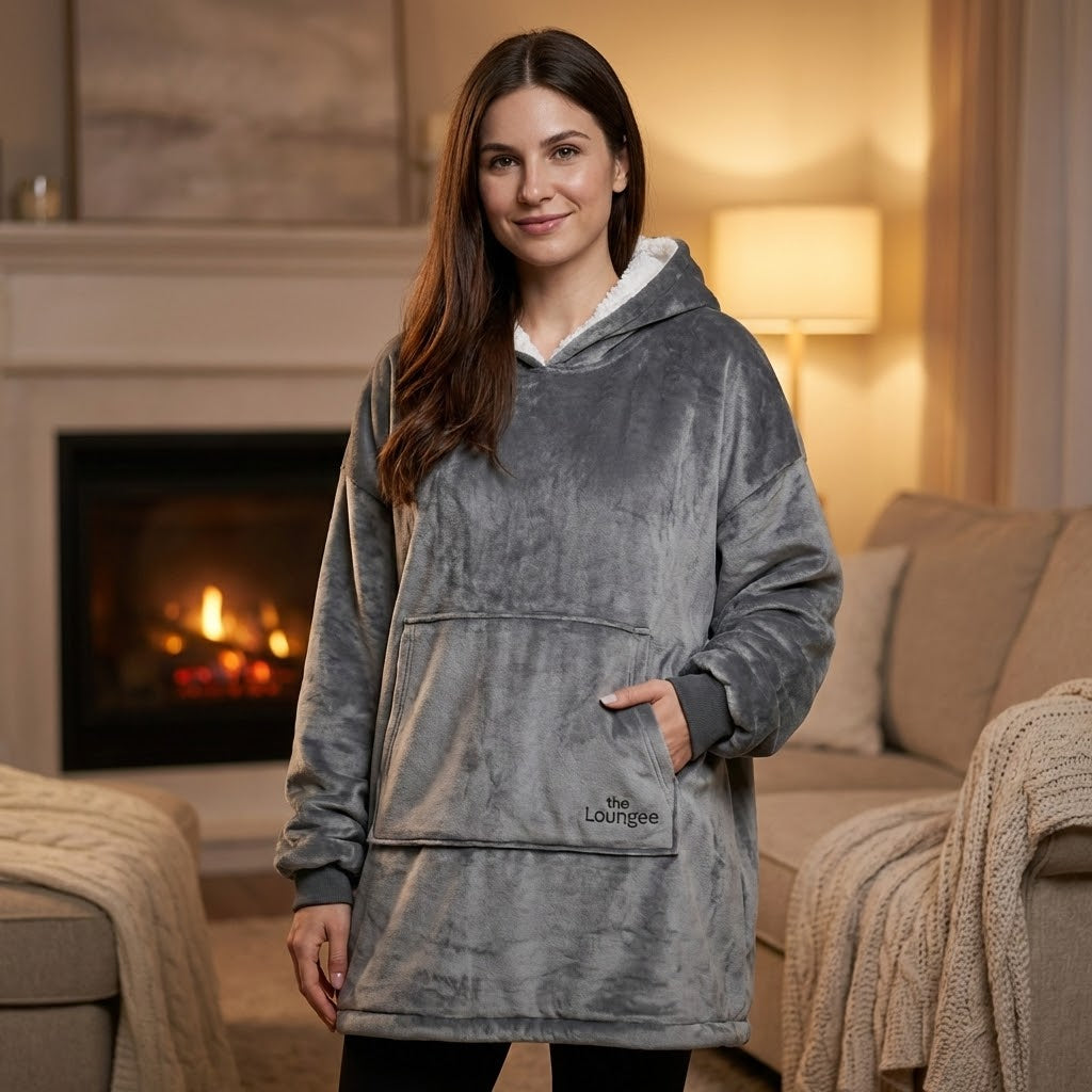 Loungees The Loungee Wearable Reversible Blanket Hoodie/Poncho for Women, Oversized Sherpa Hoodie Blanket with Hood & Reversible Kangaroo Pocket