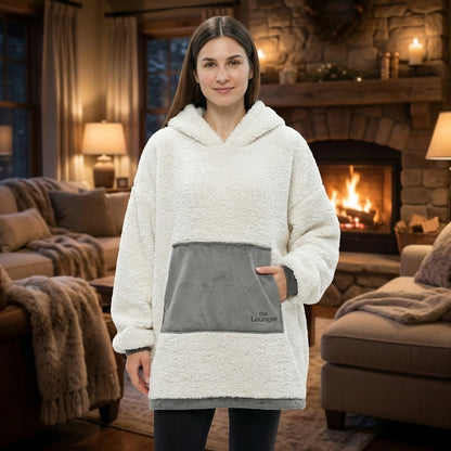 Loungees The Loungee Wearable Reversible Blanket Hoodie/Poncho for Women, Oversized Sherpa Hoodie Blanket with Hood & Reversible Kangaroo Pocket